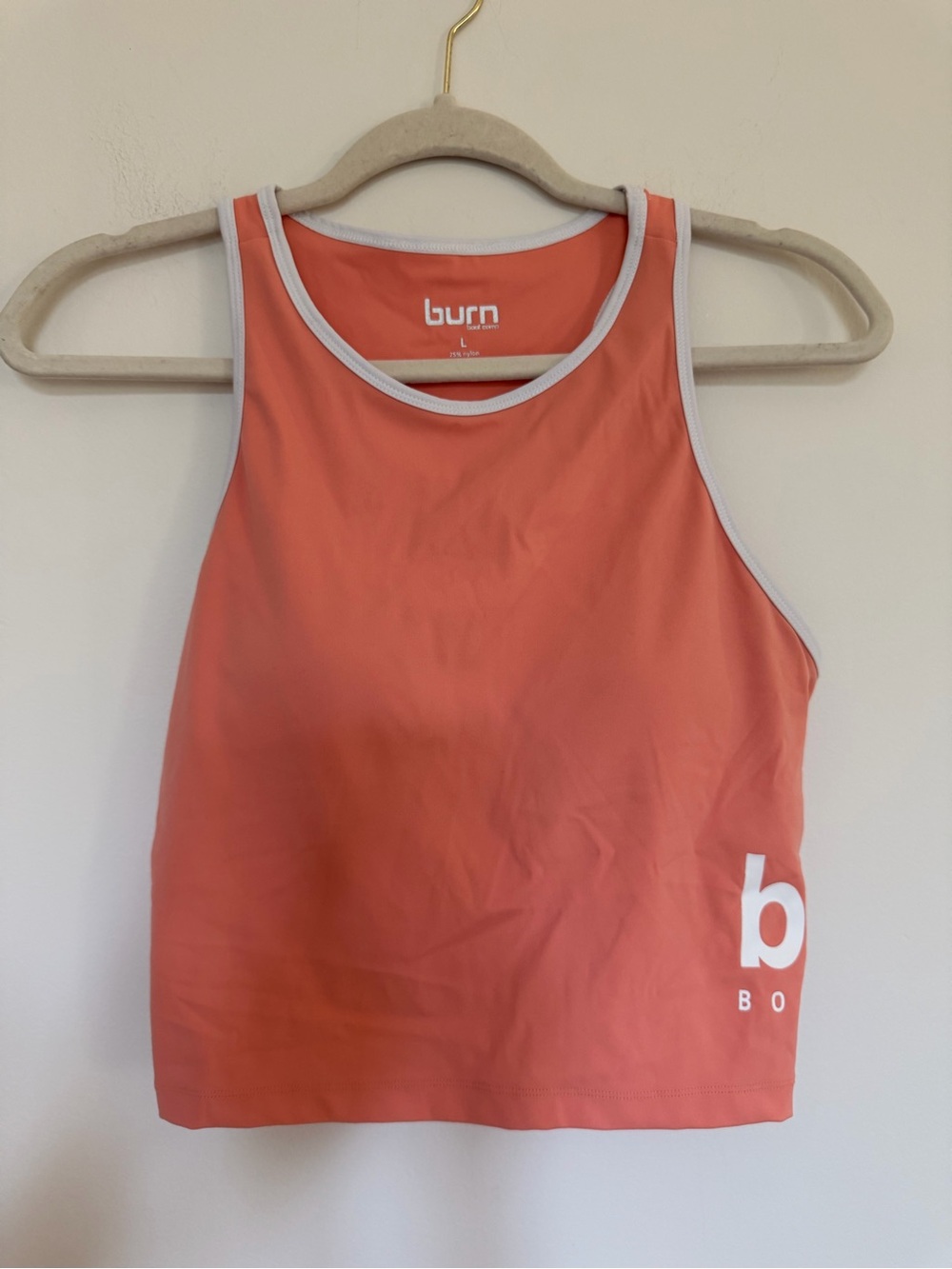 BURN BOOT CAMP Women's Coral Peach Piped Cropped Tank Top Large